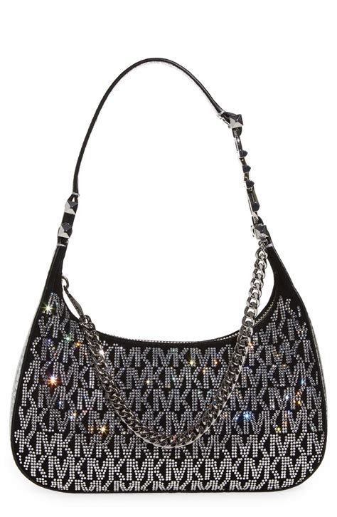 michael kors black purse with silver studs|michael kors black shoulder handbags.